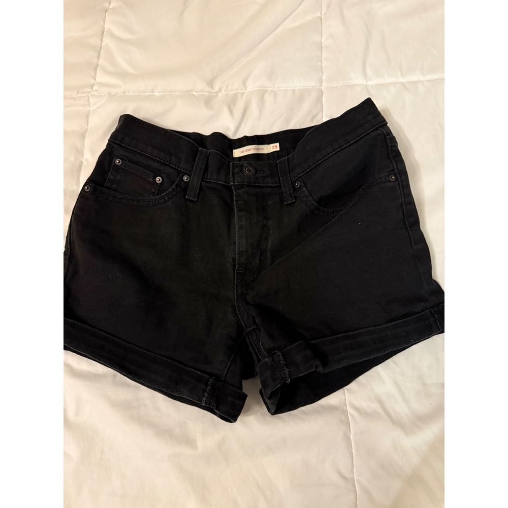 Levis Mid Length Denim Shorts Black Cuffed Jean Shorts Womens 28